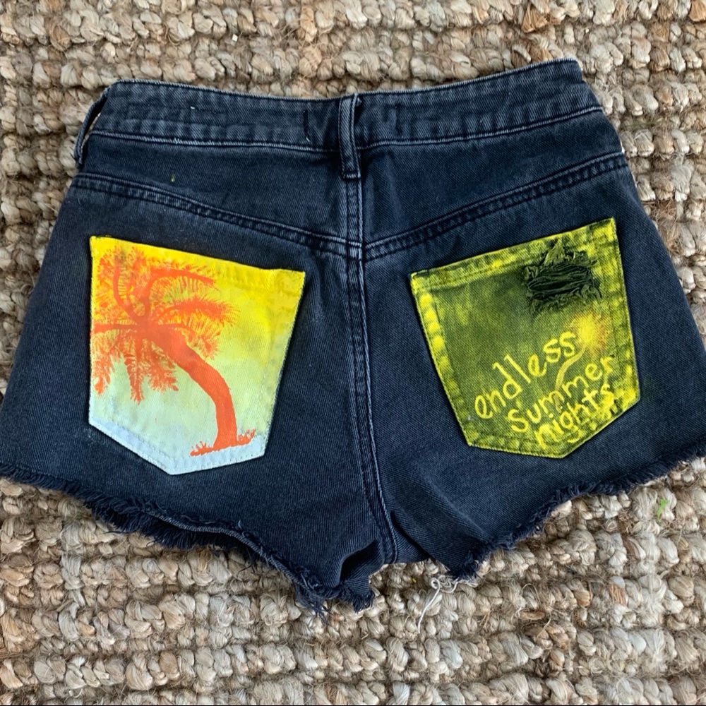 Distressed Black Faded Denim Shorts